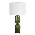 Round Drum Shade Table Lamp with Stylish Moss Green Base