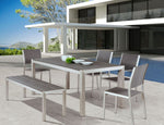 Modern Outdoor Bench with Metal Frame and Faux Wood Top