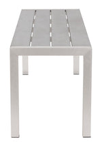 Outdoor Dining Bench in Brushed Metal and Silver Finish