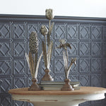 Metal Floral Stem Sculpture with Wood Style Base (Set of 3)