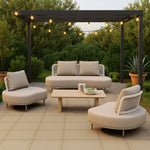 Rectangular Patio Coffee Table, Natural Aluminum with Faux Wood Look