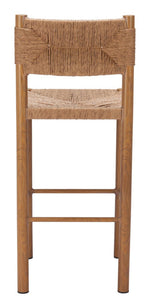 Wooden chair with woven backrest on a white background