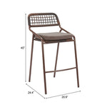 Brown bar stool with dimensions on a white background