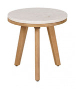 Natural Travertine & Acacia Wood Round Side Table