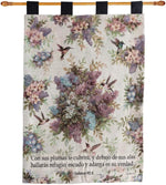 Spanish Scripture Tapestry – Hummingbird and Floral Design 26x36