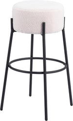 Zuo Blanche Modern Barstool Set of 2 – Ivory Shearling-Style Upholstery