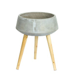 Grey Planter Bowl with Wooden Legs – Modern