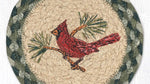 Rustic cardinal bird round jute coaster for country style kitchen table