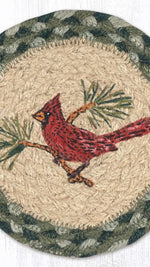 Farmhouse style large round coaster natural jute with bird print
