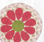 Hand-Stenciled Pink Floral Coaster – Braided Jute, 7-Inch Round Mat