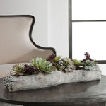 Uttermost Charita Lush Succulents – Life-Like Green Burgundy Arrangement in 30×10×10 in Concrete Driftwood Log Planter