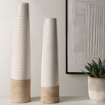 Tall White Vases – Crackled Ceramic with Sandy Base Finish