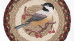 Rustic Bird Hot Pad – Chickadee Design on Natural Fiber Round Mat