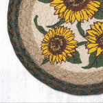 Farmhouse Floral Trivet – Sunflower Design on Round Braided Jute Mat