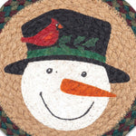Farmhouse Christmas Accent – Snowman Jute Trivet with Hand-Painted Charm