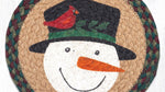 Christmas Tabletop Trivet – Snowman and Bird Design on Round Jute Mat