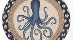 Coastal Style Round Jute Trivet with Blue Octopus Print – Heat Resistant