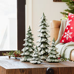 Christmas Pine Tree Figurine Set – Green Flocked Finish – 4pc