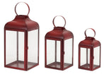 Modern Red Lantern Set – Iron Frame with Glass – 16 inch – Melrose