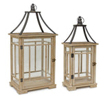 Wooden Lantern Set – Open Top Metal Design – 31 Inch Height – For Cozy Candlelit Styling – By Melrose