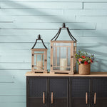 Wood and Metal Lantern Decor Set – Rustic Finish – 31 Inch Height – For Indoor Accent Lighting – By Melrose