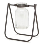 Glass Jar Accent Vase Set of 2 – Iron Stand Detail – 6.75 Inch Height – For Indoor Tabletop Use – By Melrose