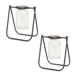 Vintage Style Jar Vase Set of 2 – Metal Stand Finish – 6.75 Inch Height – For Shelf or Console Styling – By Melrose