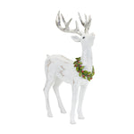 White Deer Figurine with Silver Antler and Wreath Accent (Set of 2)
