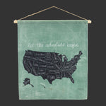 Melrose Linen Wall Hanging – Green United States Map Art