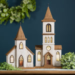 Farmhouse Lighted Church – Paulownia Wood & Metal Accent