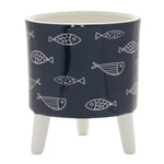 Set of 12 Coastal Fish Pattern Planters – Blue White Dolomite – 6