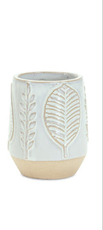 Beige and Grey Leaf Porcelain Planter Set 5 Inch Height Indoor Pots Set of 2 Melrose