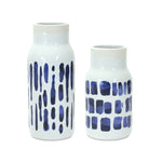 Decorative Vase Pair Ceramic Blue and White 10 Inch Indoor Vases By Melrose