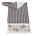 Holiday table runner with pine and berry embroidery