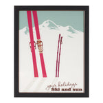 Red and white holiday ski print sign