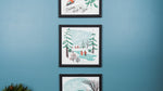 Cartoon winter scene framed art set