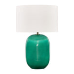 Table Lamp – Vibrant Teal Crackle Ceramic With Drum Shade – 28.25