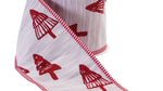 Red White Holiday Ribbon 0.25 in Wired Polyester Tree Design 4 in x 5 Yard Roll By Melrose