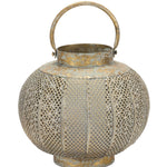 Punched Metal Candle Lantern – Rustic Copper Green Finish