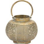 Small Punched Metal Lantern – Rustic Copper Green Finish