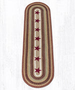 Primitive Country Burgundy Stars Oval Patch Braided Rug 2x8