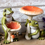 Whimsical Garden Frog Figures – Resin Mushroom Pair