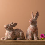 Cottage Style Bunny Statues – Pink and Grey Resin Pair
