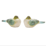 Rustic Green and White Bird Decor – Figurine Pair