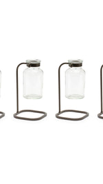 Glass Bottle Vases in Iron Stand for Modern Decor