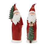 Carved Santa Figurines with Pine Accents – Set of 2