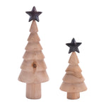 Rustic Wood Tree with Metal Star Decor – Set of 2