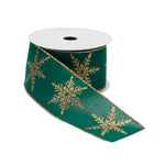 Festive Green and Gold Snowflake Wired Ribbon – Christmas Decor Ribbon (Set of 2)