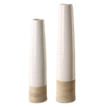 Ivory Sands Coastal Ceramic Vases – Set of 2 Crackled White Textured Accents