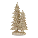 Christmas Tabletop Trees – Glittered Double Resin Tree Figurines Set of 2, 11.5
